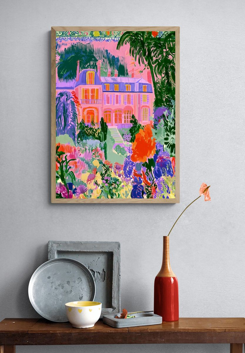 Pastel Garden Manor Illustration Poster. — room view 3