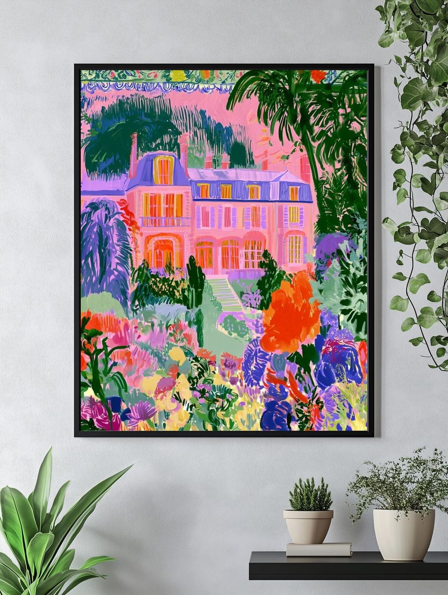 Pastel Garden Manor Illustration Poster. — room view 4