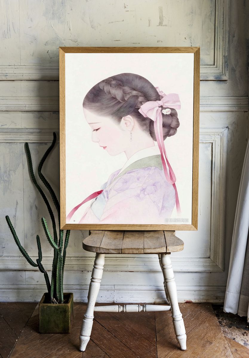 Elegant Geisha Portrait Print. room preview
