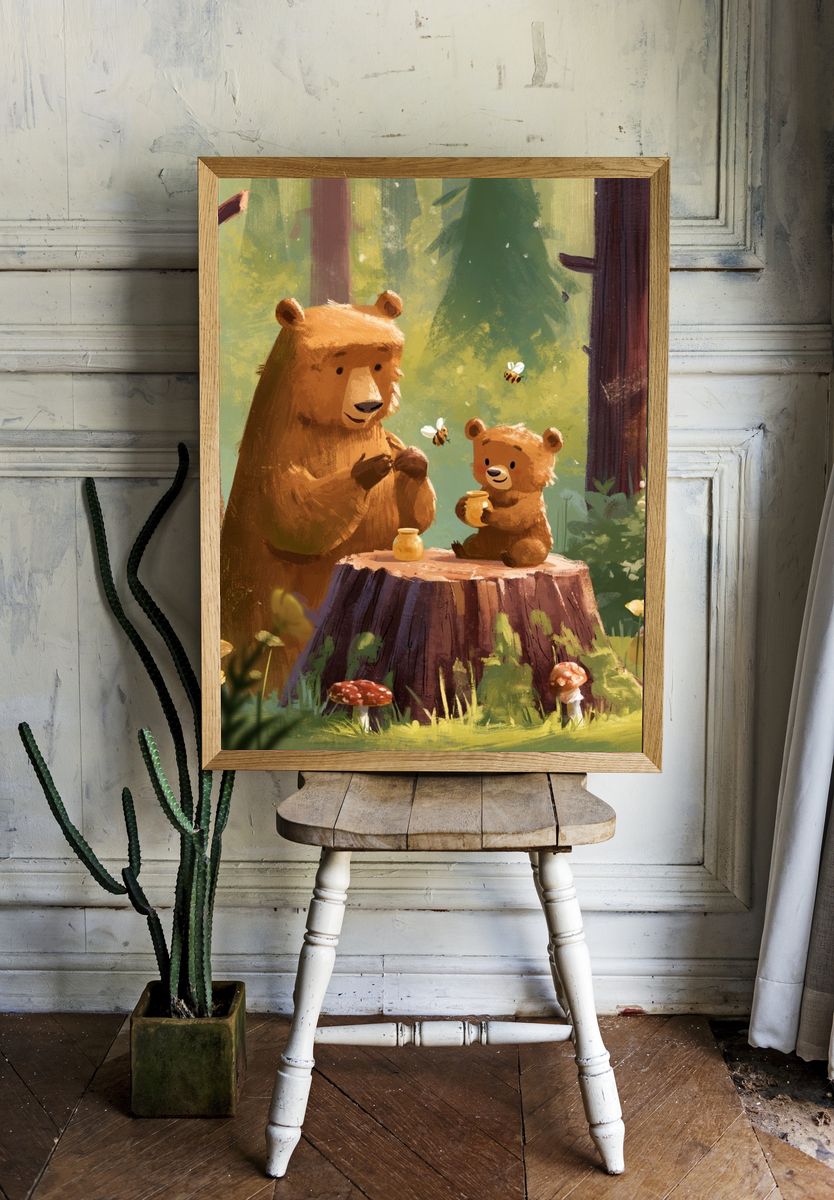 Forest Bears Illustration Poster. — room view 1