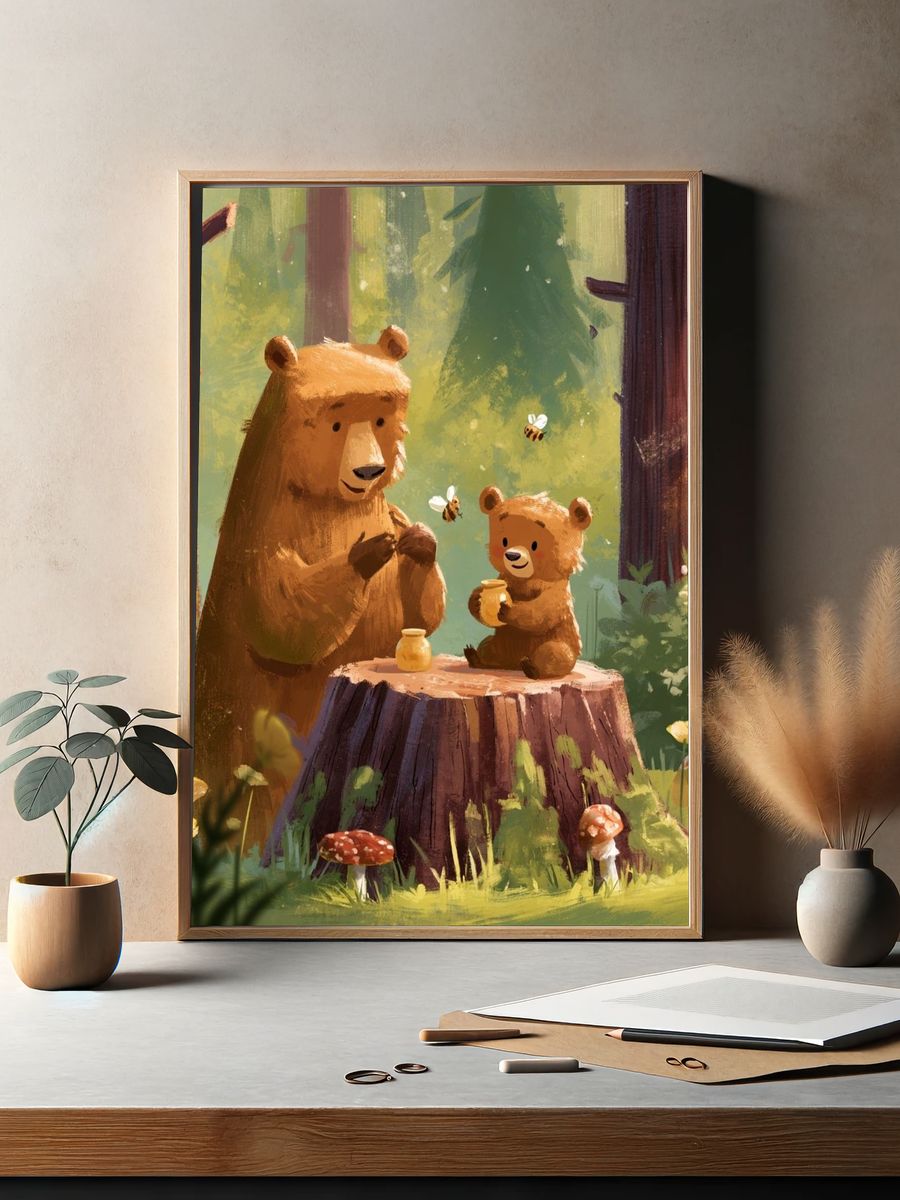 Forest Bears Illustration Poster. — room view 2