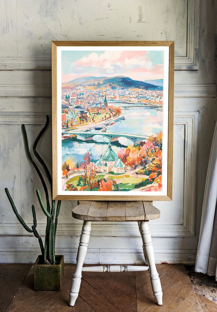 Autumn City Riverscape Illustration Poster. — room view 1