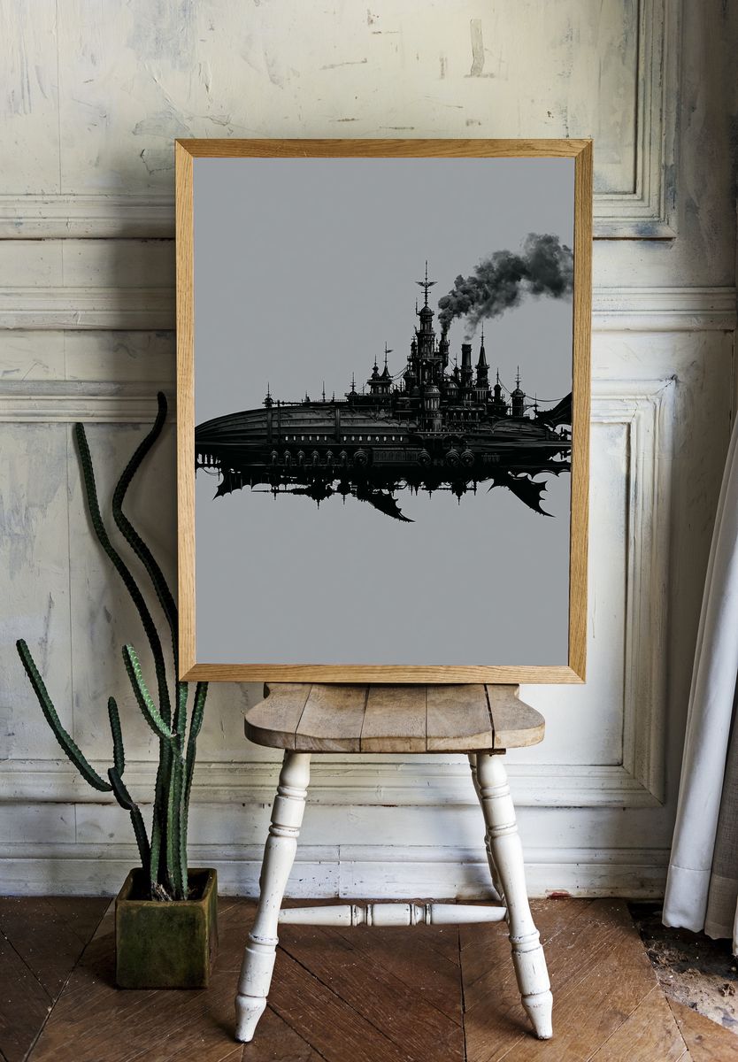 Steampunk Airship Fortress Print. — room view 1