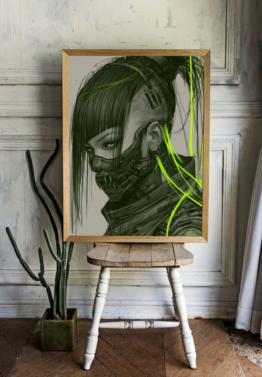 Cyberpunk Portrait Illustration Poster. room preview