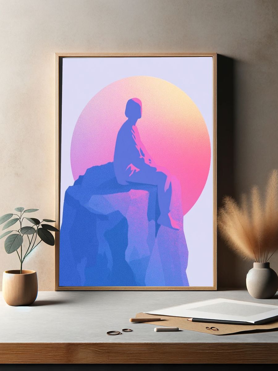 Dreamy Figure on Rock Illustration Poster. — room view 2