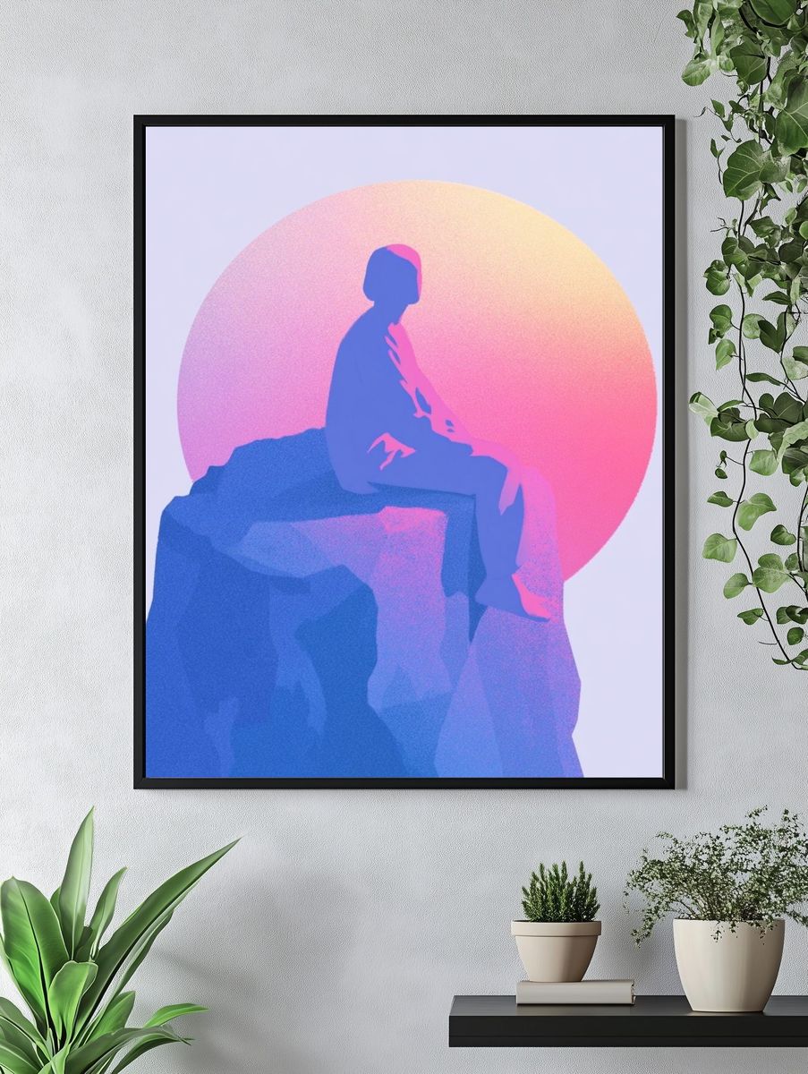 Dreamy Figure on Rock Illustration Poster. — room view 4