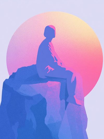 Dreamy Figure on Rock Illustration Poster.