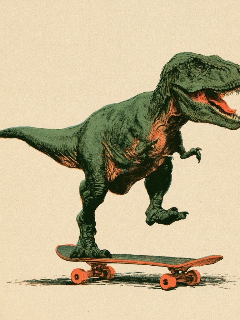 Skateboarding T-Rex Illustration Poster. poster detail