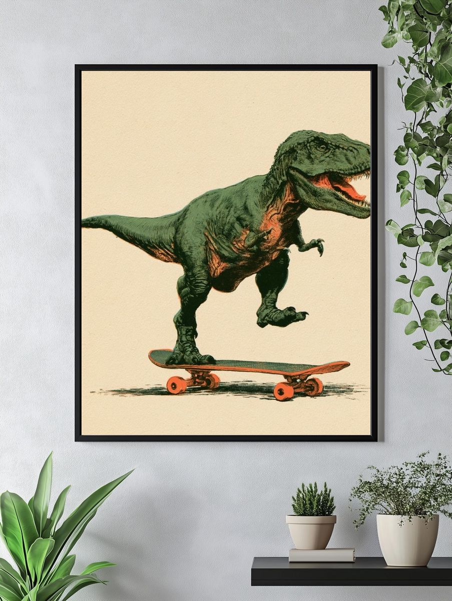 Skateboarding T-Rex Illustration Poster. — room view 4