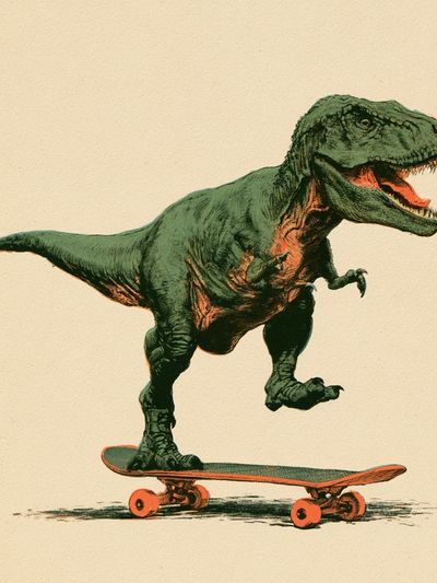 Skateboarding T-Rex Illustration Poster. poster