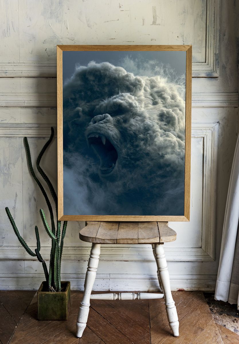 Roaring Cloud Beast Illustration Poster. — room view 1