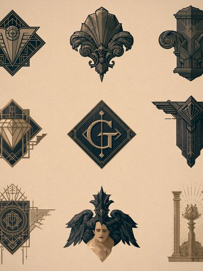 Art Deco Emblems Illustration Poster.
