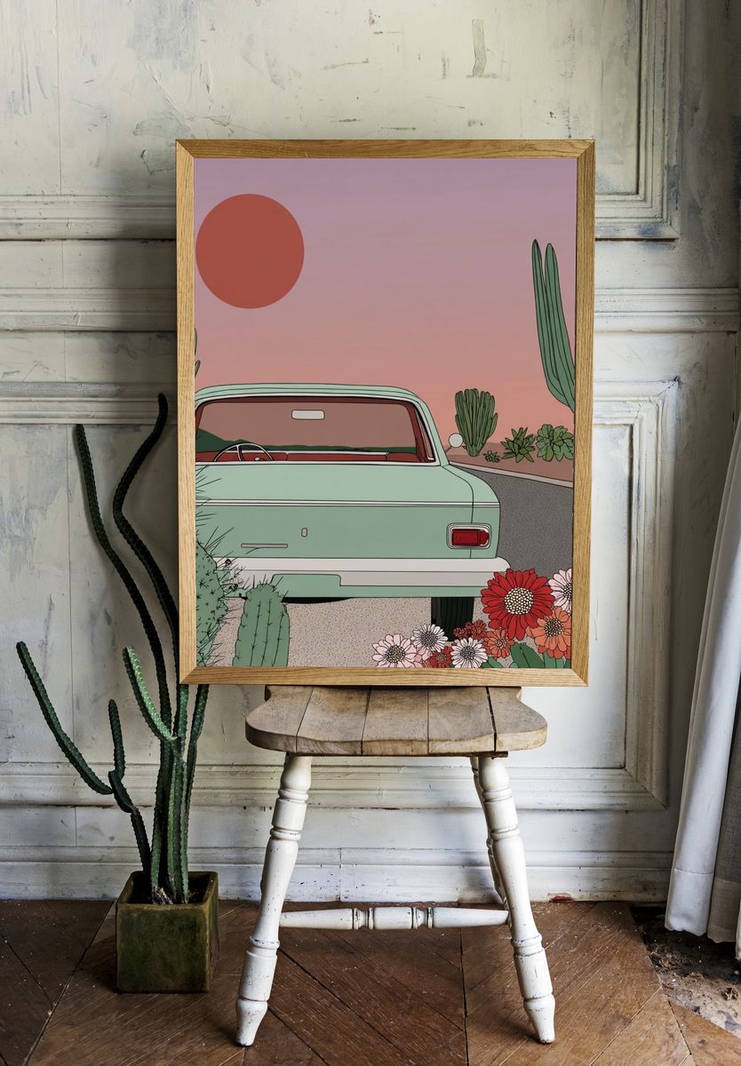 Desert Drive Illustration Poster. — room view 1
