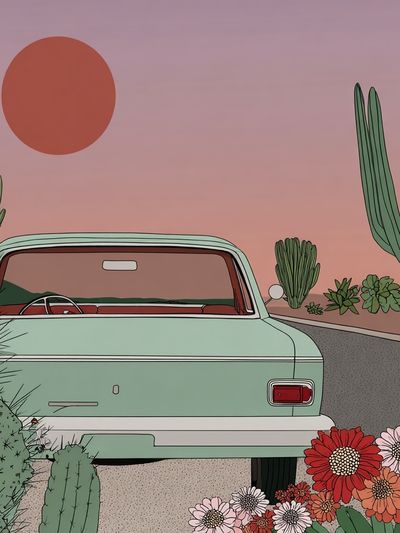 Desert Drive Illustration Poster. poster print
