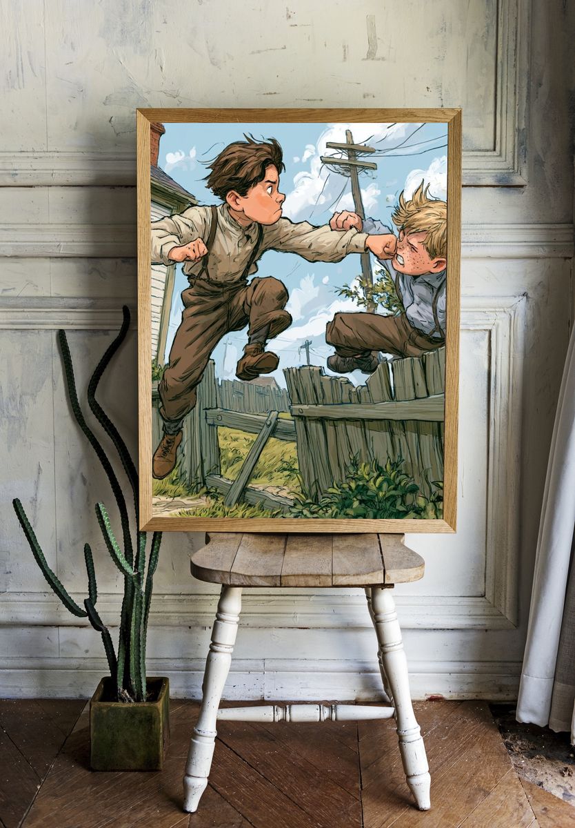 Boyhood Fence Fight Illustration Poster. — room view 1
