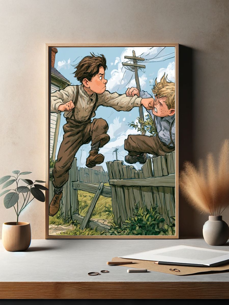 Boyhood Fence Fight Illustration Poster. — room view 2