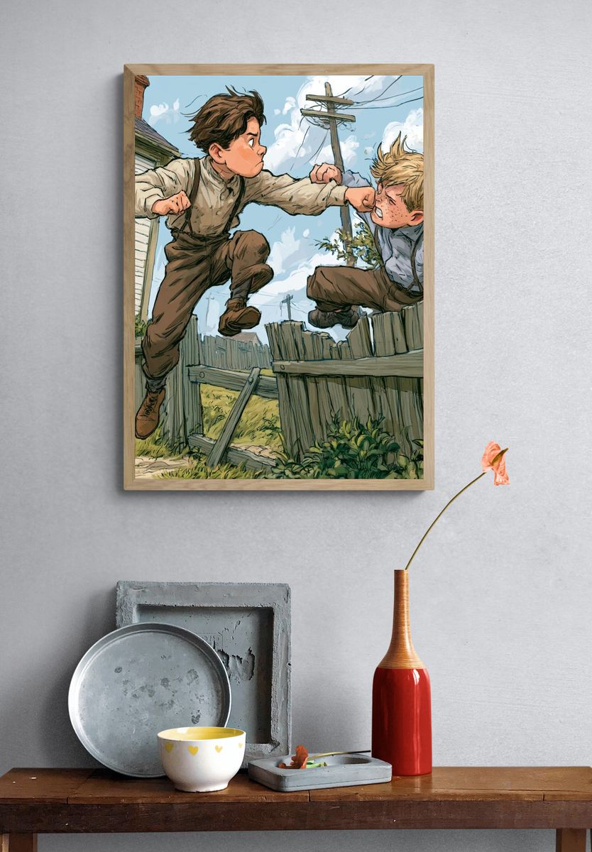 Boyhood Fence Fight Illustration Poster. — room view 3