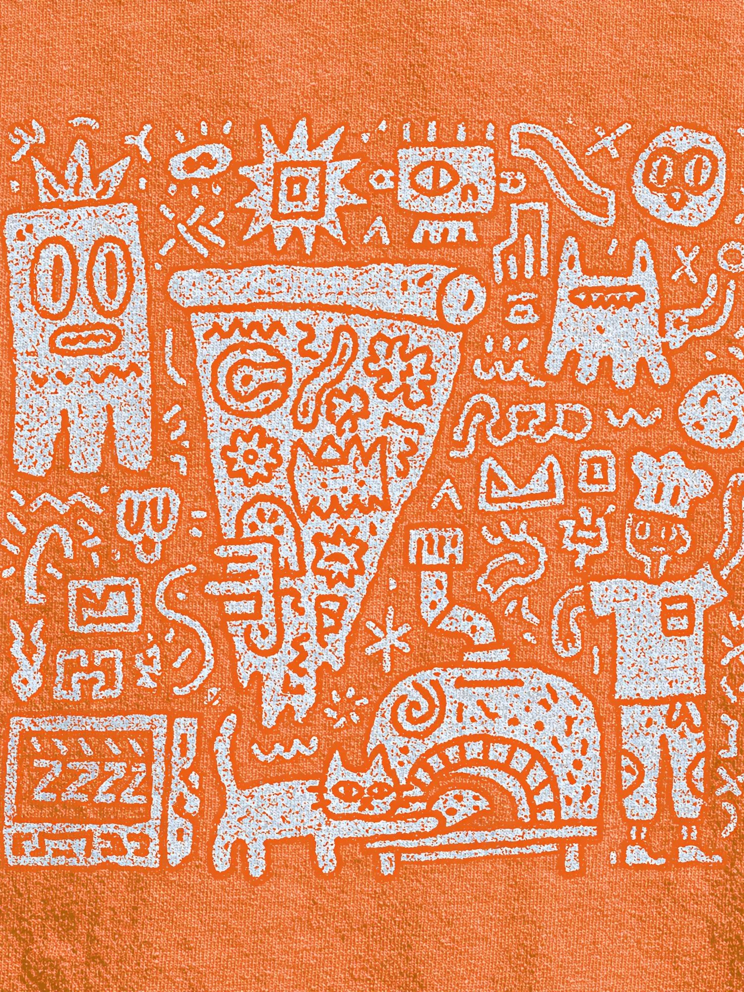 Orange Doodle Faces Abstract Poster. poster — illustration art