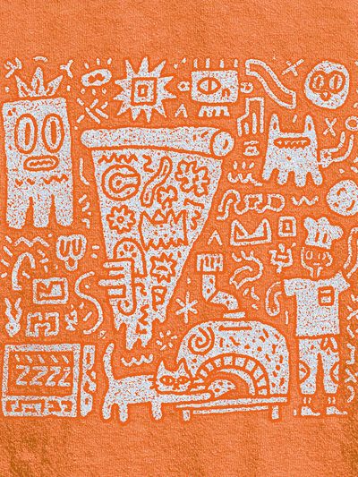 Orange Doodle Faces Abstract Poster.