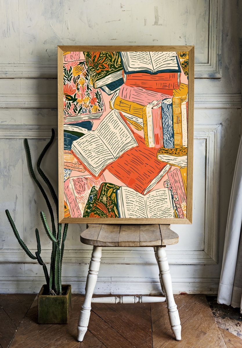 Colorful Books Illustration Poster. — room view 1