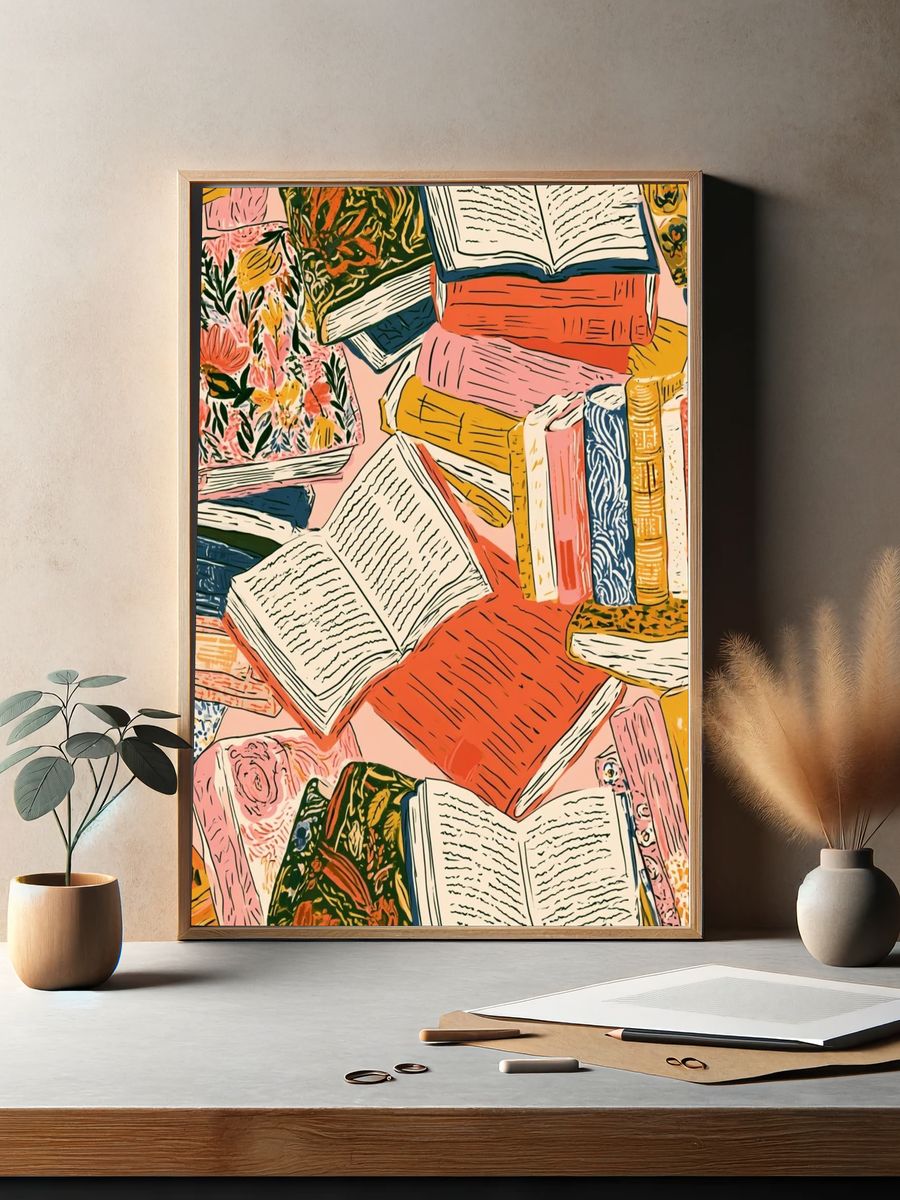 Colorful Books Illustration Poster. — room view 2