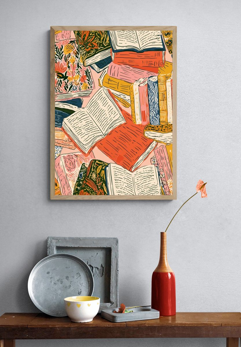 Colorful Books Illustration Poster. — room view 3
