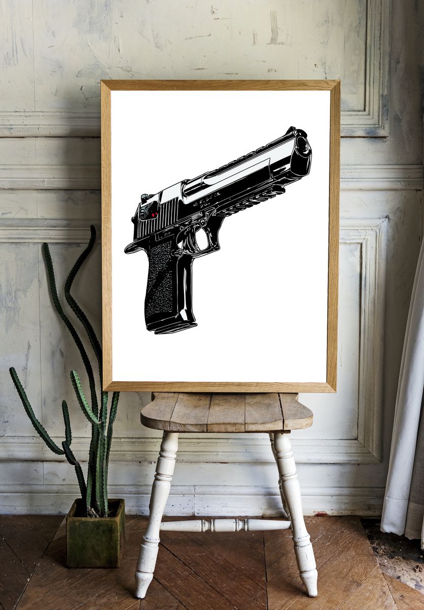 Handgun Line Art Poster. — room view 1