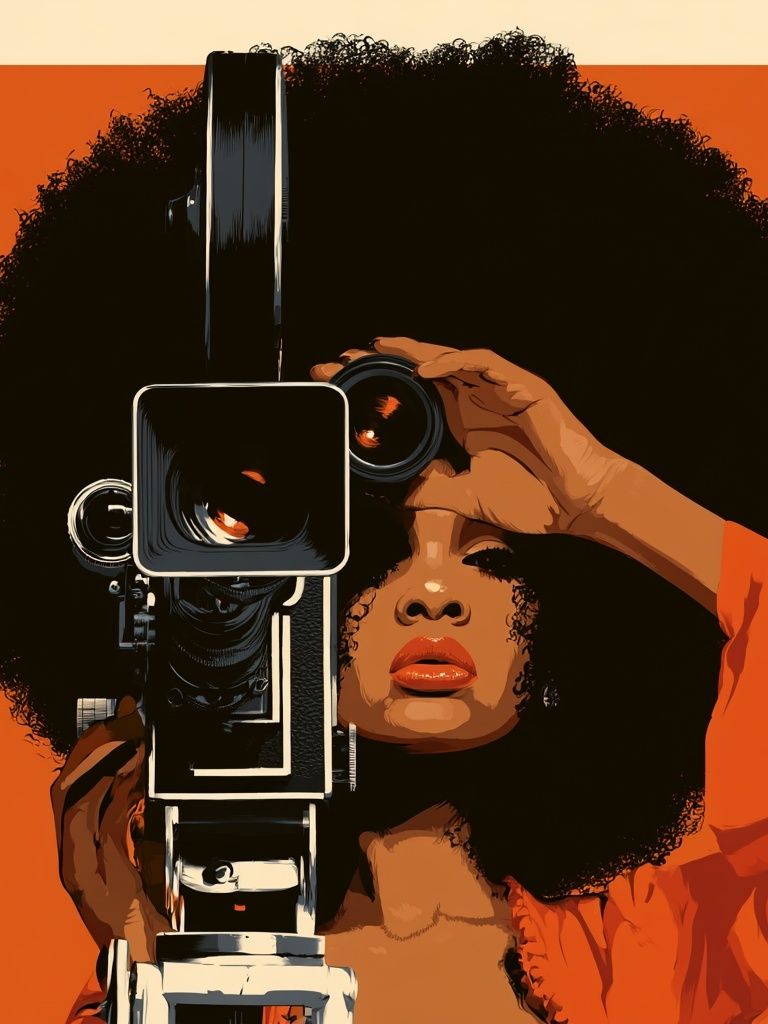Afro Camera Portrait Illustration Poster. poster — illustration art