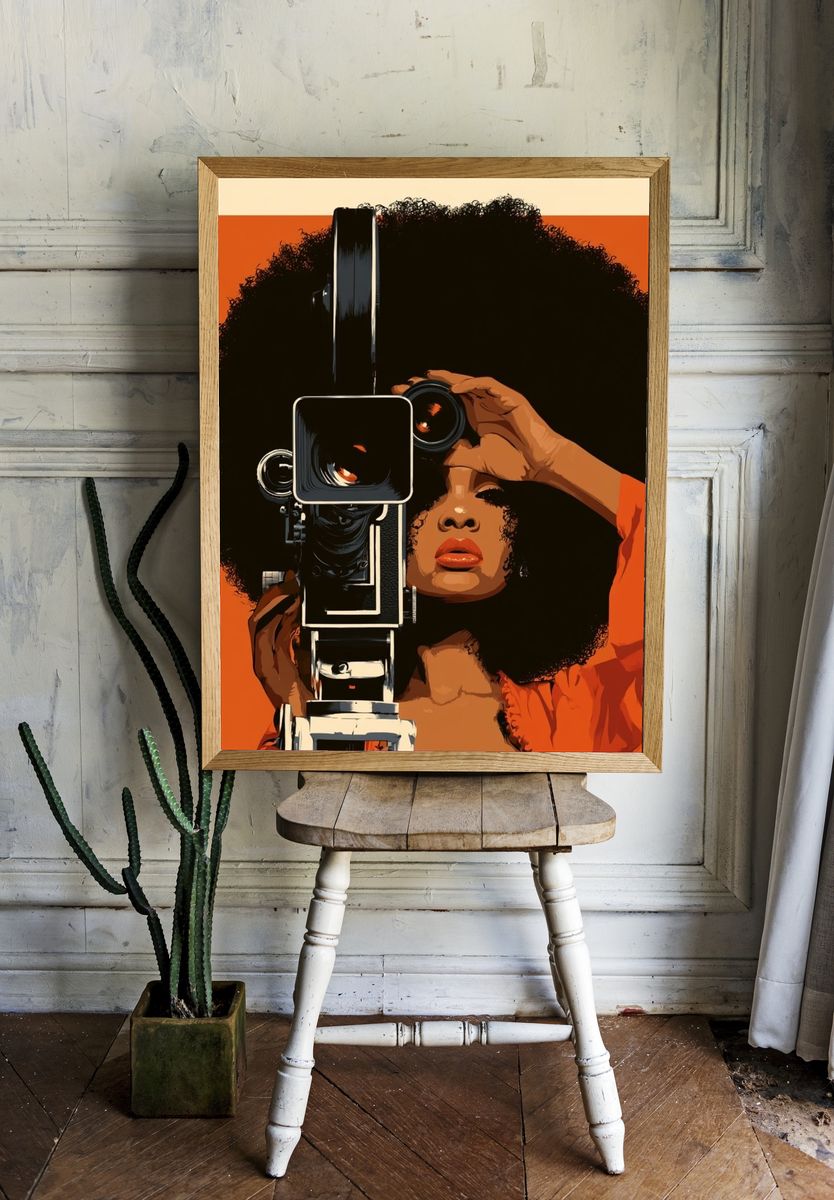 Afro Camera Portrait Illustration Poster. — room view 1