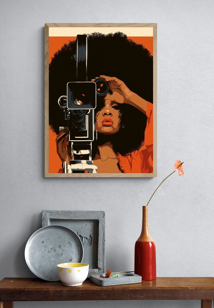 Afro Camera Portrait Illustration Poster. — room view 3