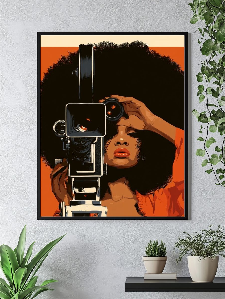 Afro Camera Portrait Illustration Poster. — room view 4