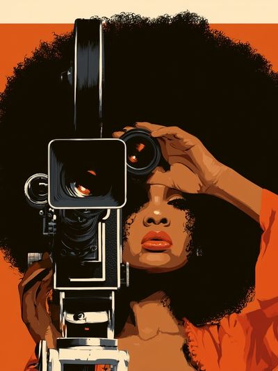 Afro Camera Portrait Illustration Poster. poster