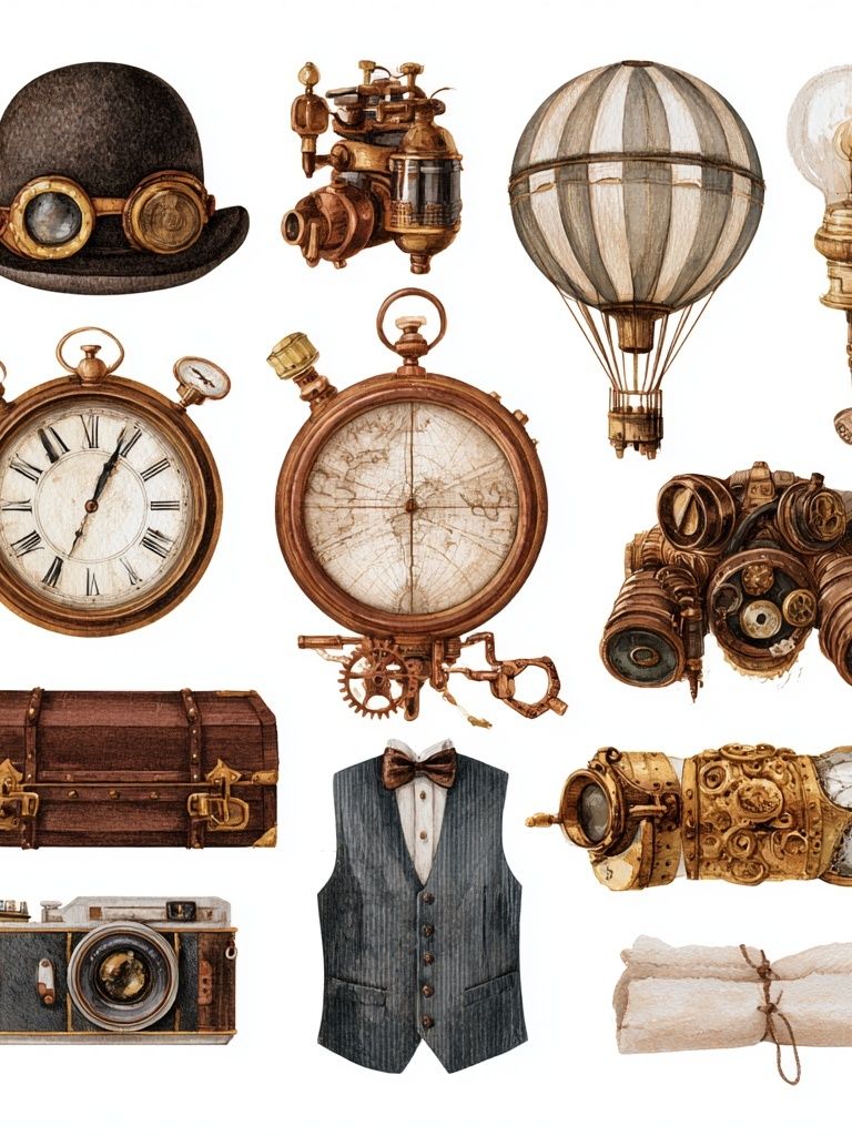 Steampunk Curiosities Illustration Poster. poster — illustration art