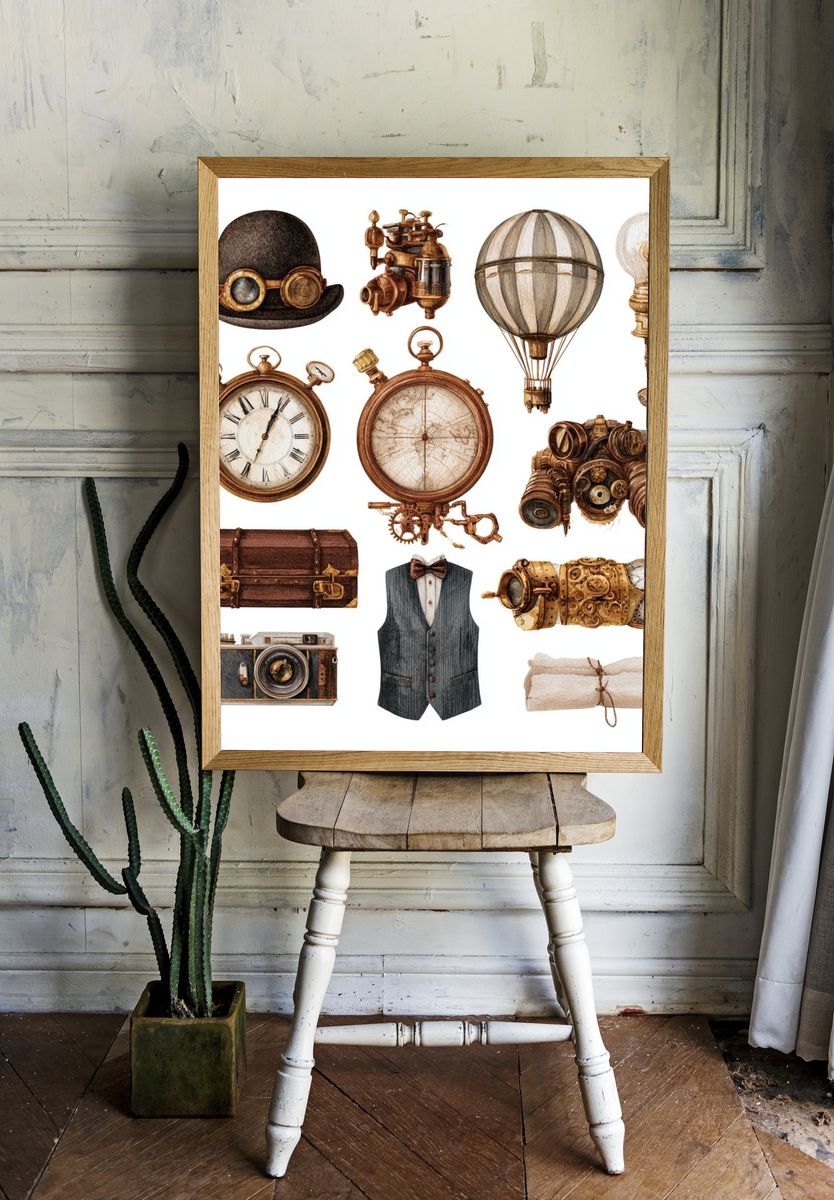 Steampunk Curiosities Illustration Poster. — room view 1