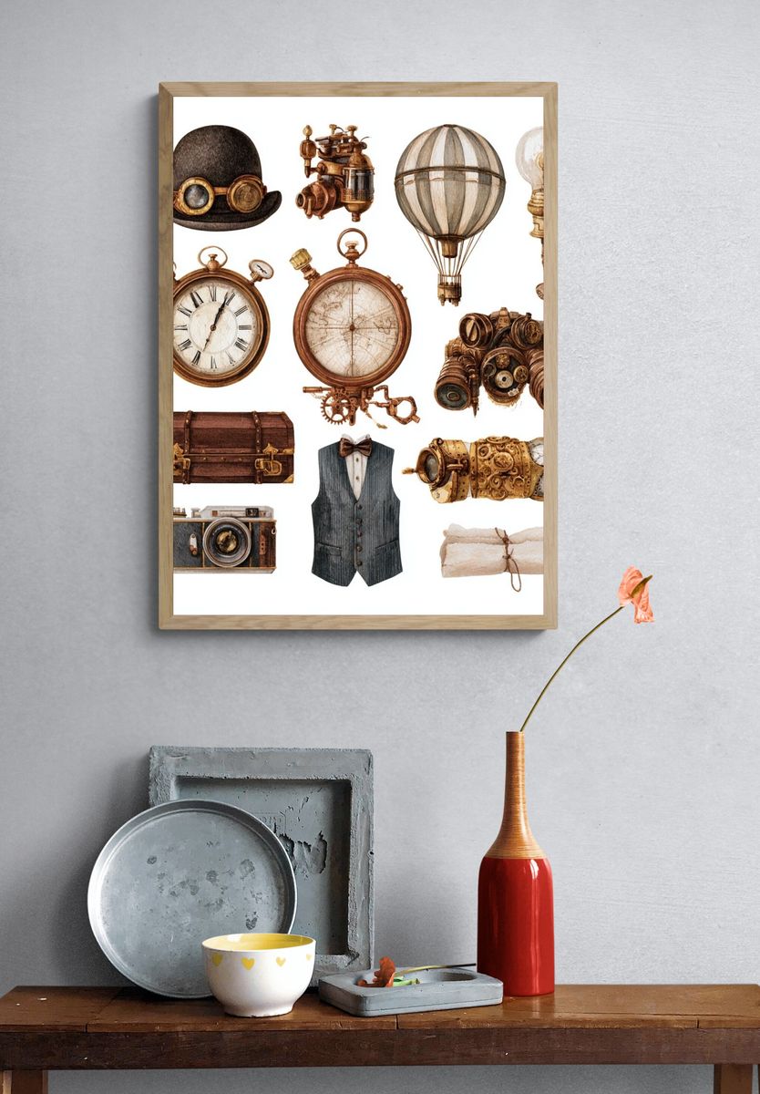 Steampunk Curiosities Illustration Poster. — room view 3