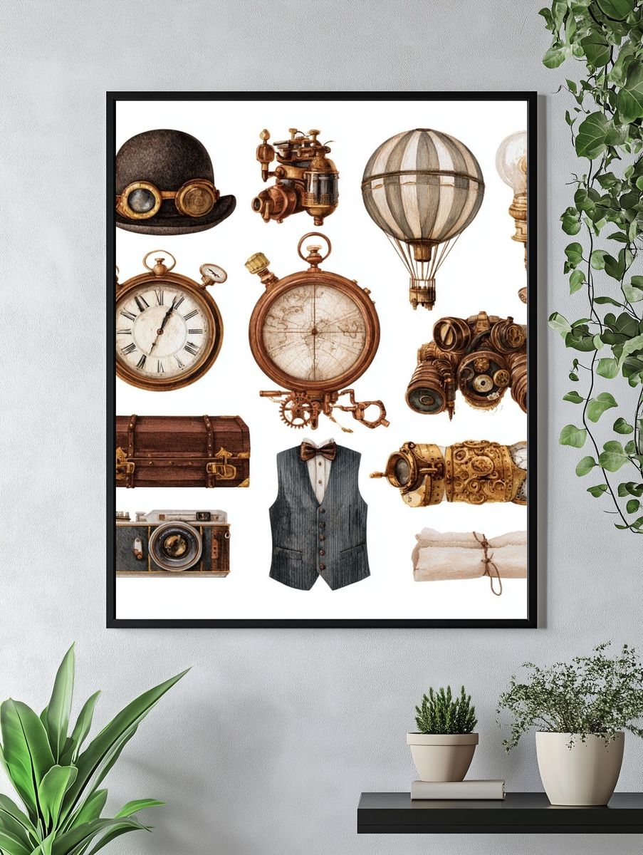 Steampunk Curiosities Illustration Poster. — room view 4