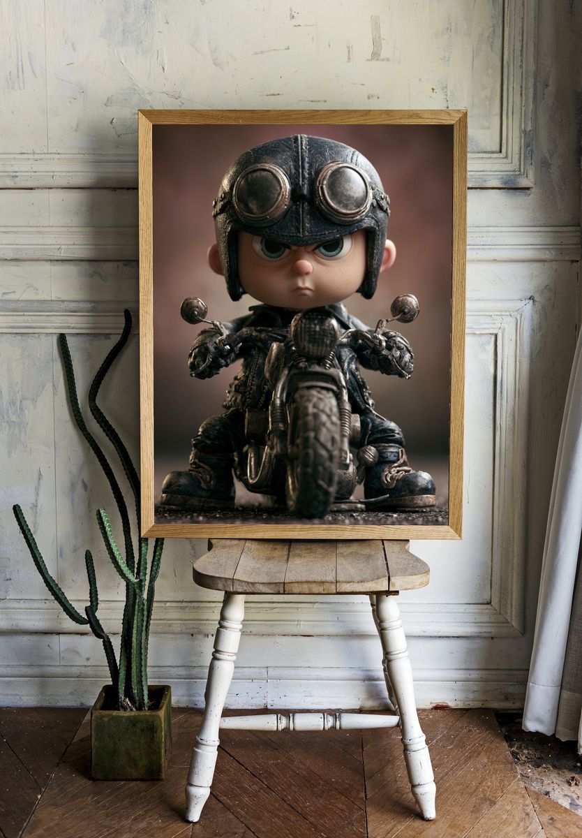 Gritty Biker Kid Illustration Poster. — room view 1