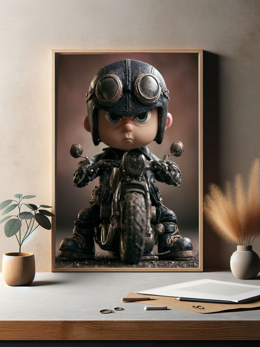 Gritty Biker Kid Illustration Poster. — room view 2