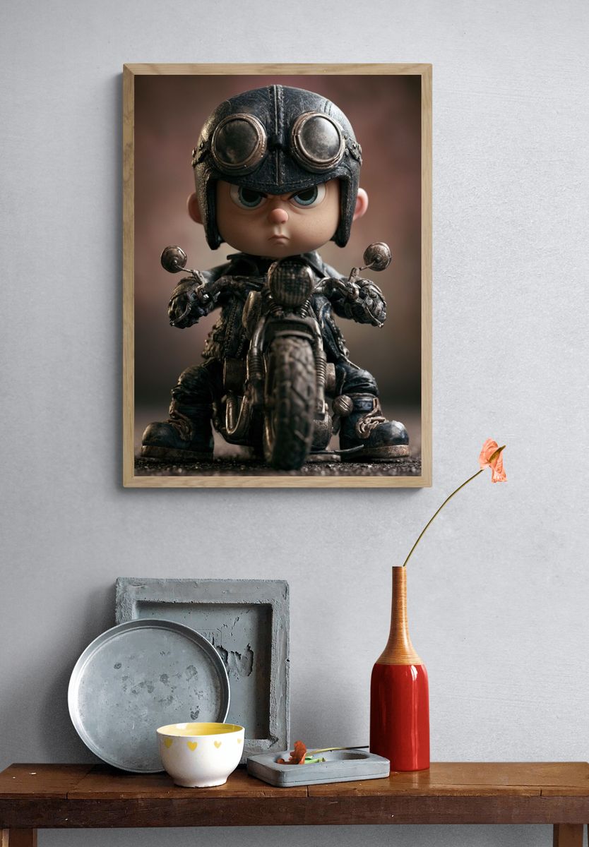Gritty Biker Kid Illustration Poster. — room view 3