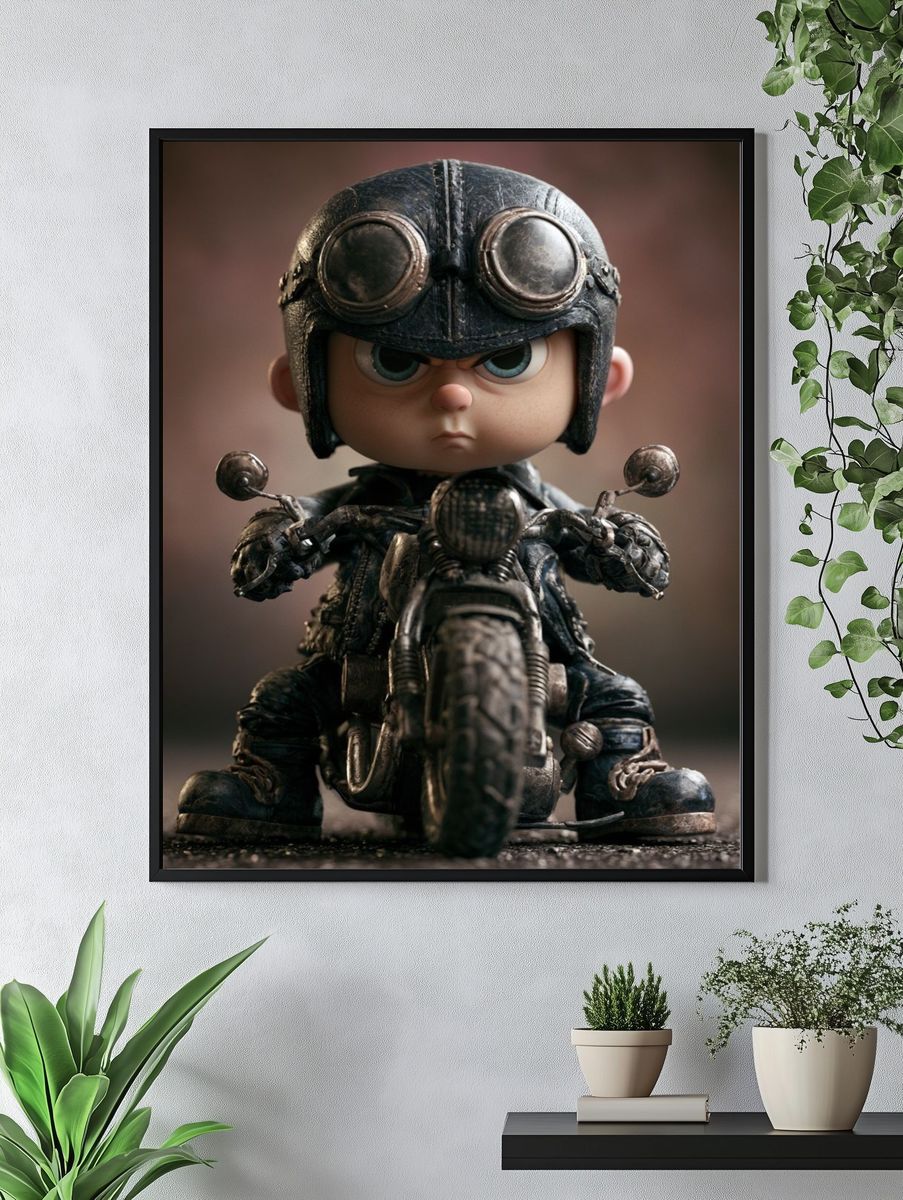 Gritty Biker Kid Illustration Poster. — room view 4
