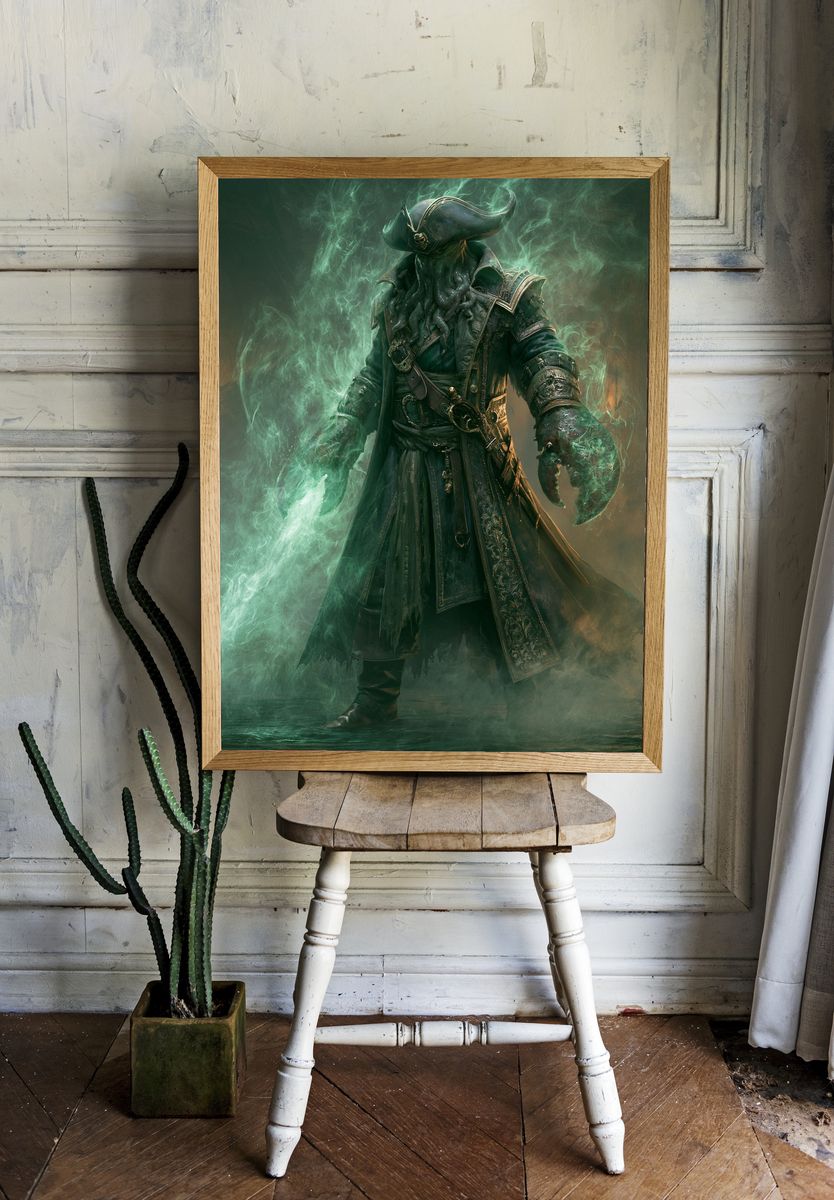 Cthulhu Pirate Digital Art Print. — room view 1