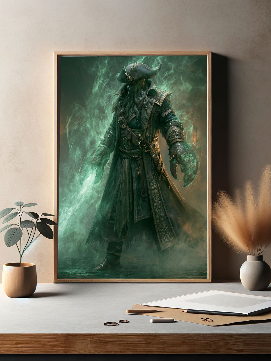 Cthulhu Pirate Digital Art Print. — room view 2