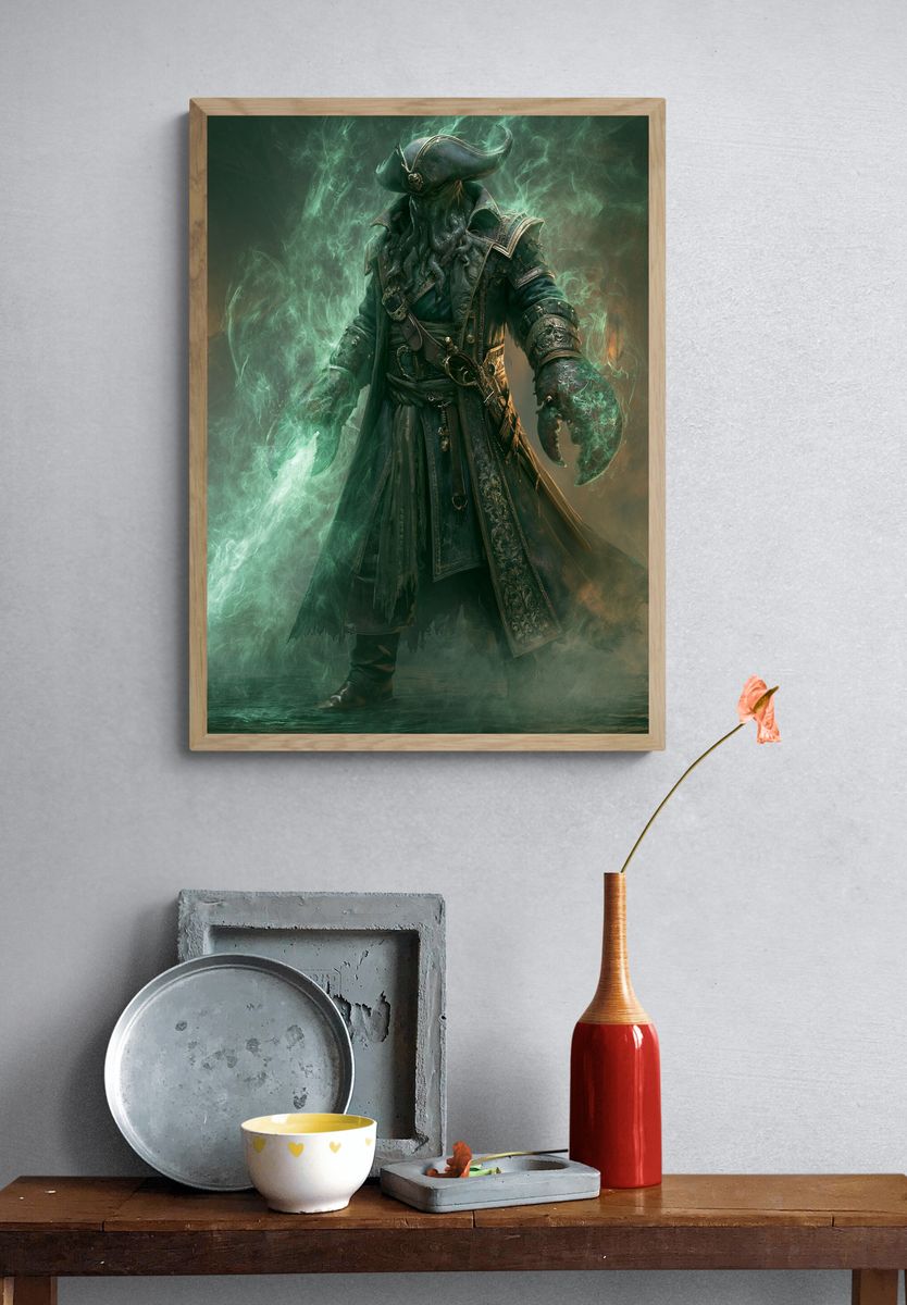 Cthulhu Pirate Digital Art Print. — room view 3