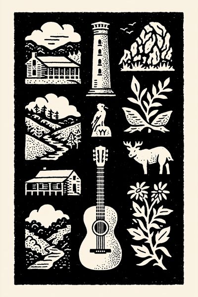 Woodland Cabin Linocut Poster. poster print