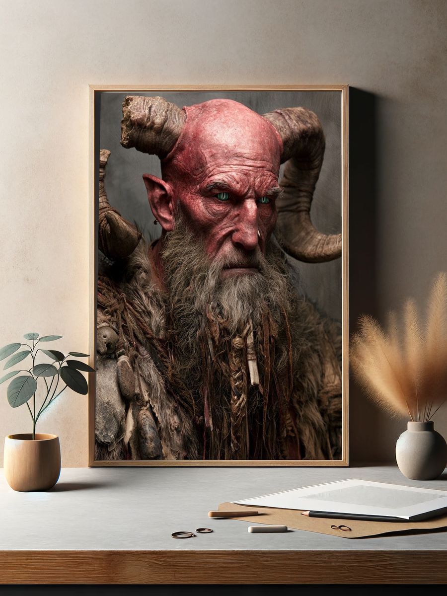 Horned Demon Portrait Print. — room view 2