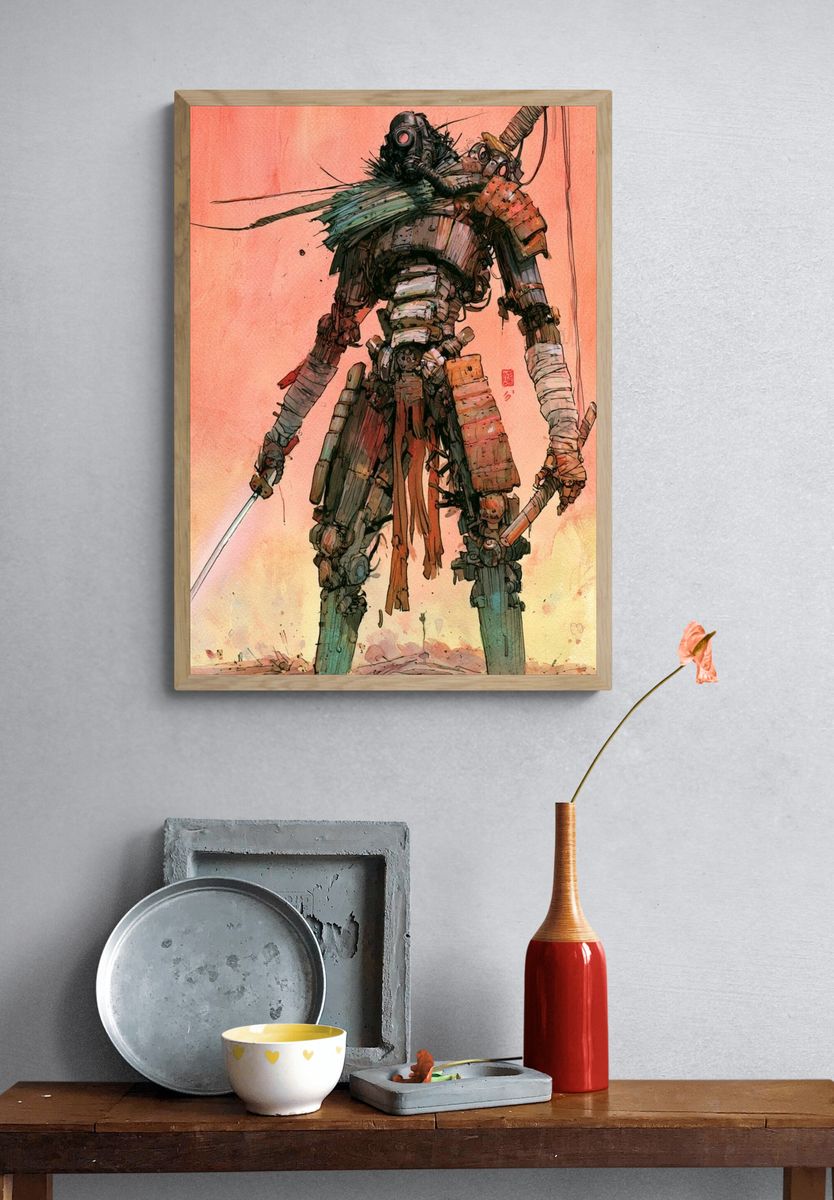 Samurai Mecha Warrior Illustration Poster. — room view 3