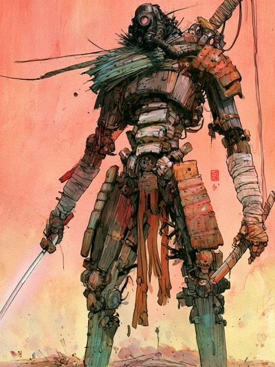 Samurai Mecha Warrior Illustration Poster. poster