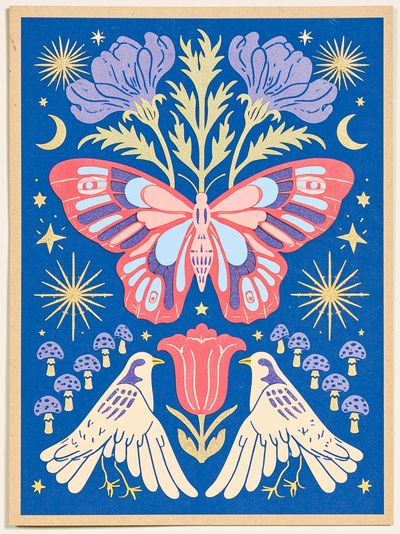 Butterfly and Birds Folk Art Poster. poster