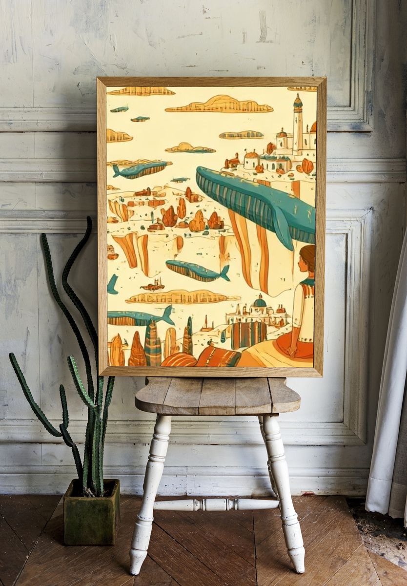 Whale City Dreamscape Illustration Poster. — room view 1