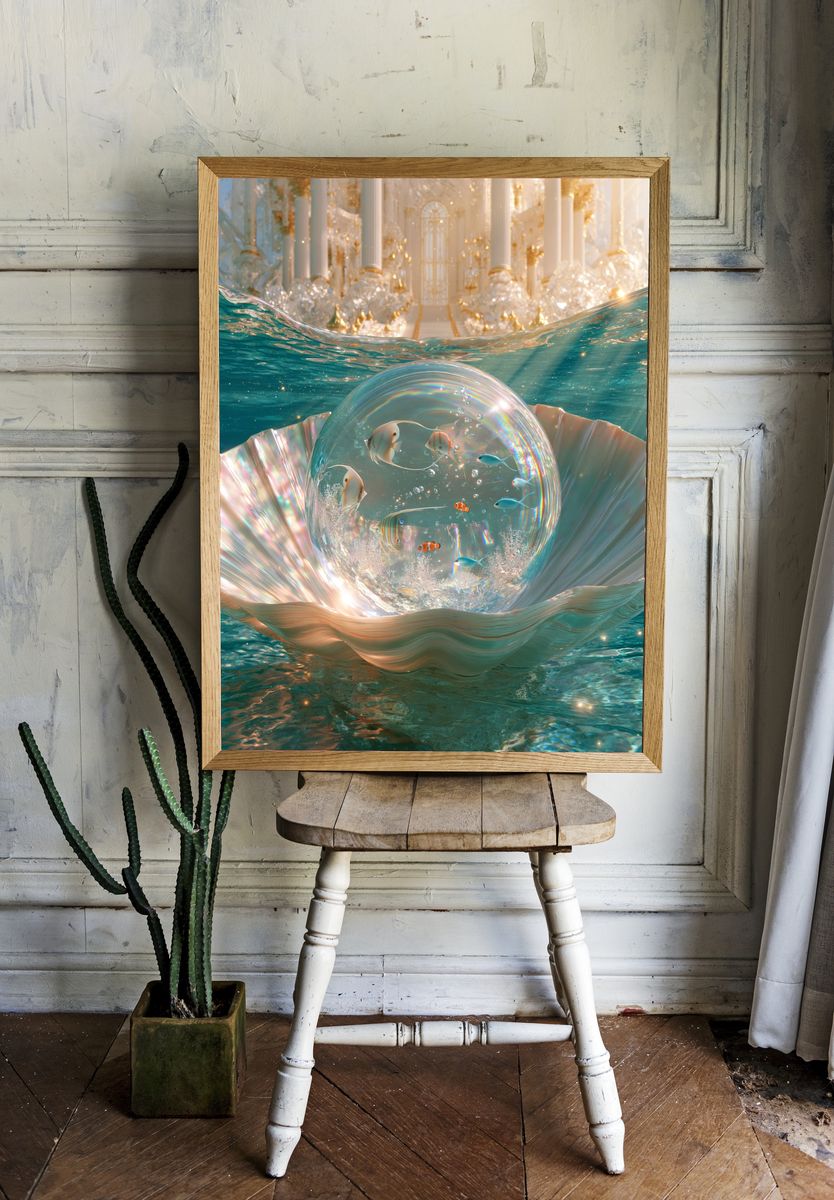 Dreamy Ocean Fantasy Illustration Poster. — room view 1